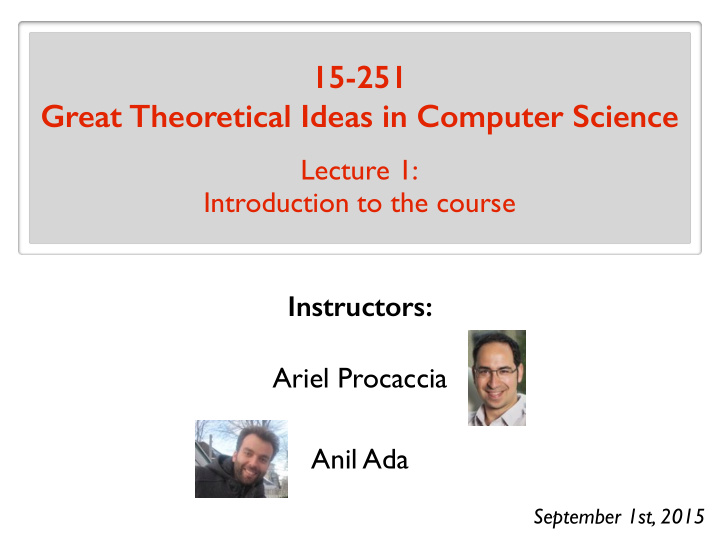 15 251 great theoretical ideas in computer science