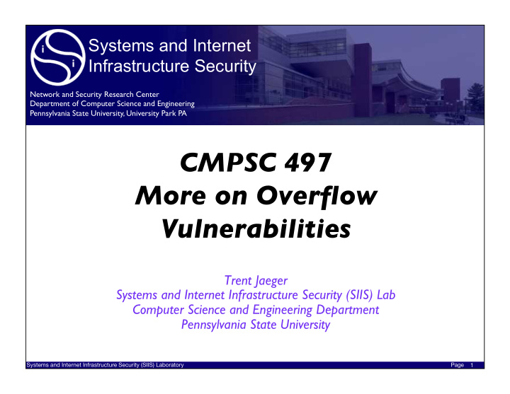 cmpsc 497 more on overflow vulnerabilities