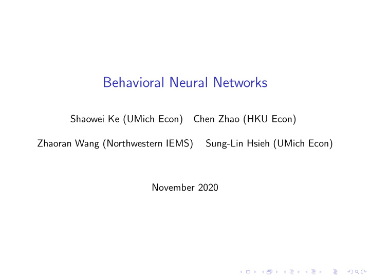 behavioral neural networks