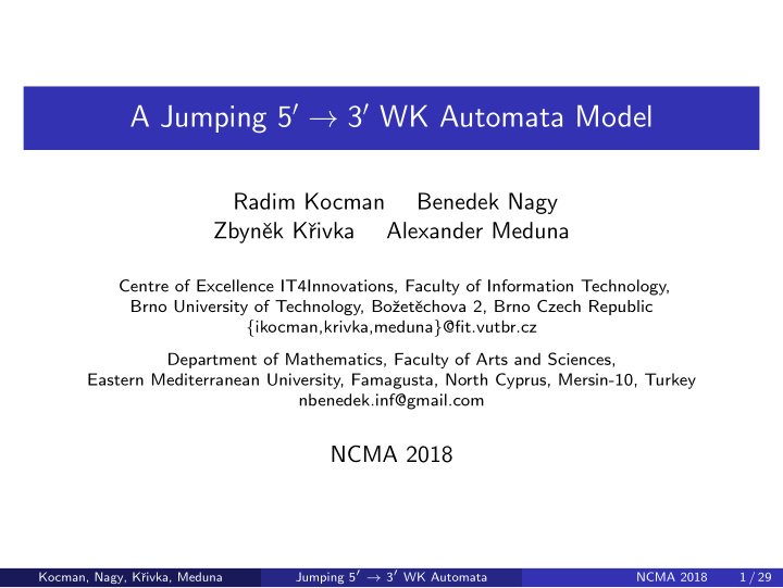 a jumping 5 3 wk automata model