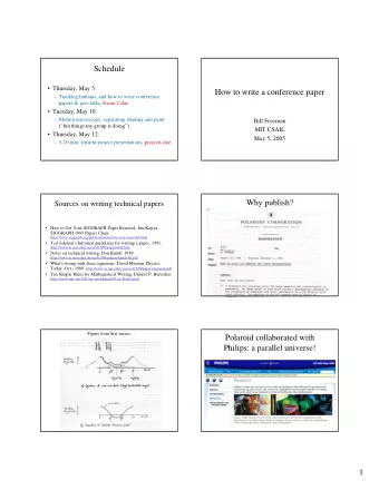 Schedule   Thursday, May 5:  How to write a conference paper   Tracking humans, and how to