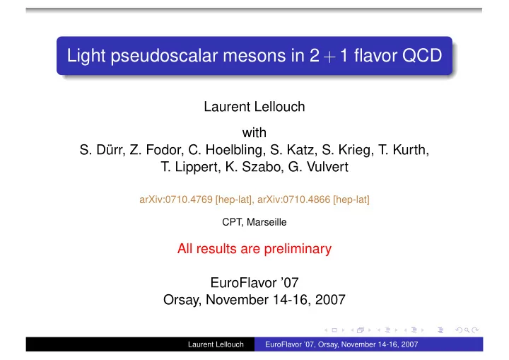 light pseudoscalar mesons in 2 1 flavor qcd