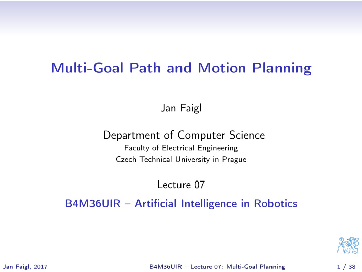 multi goal path and motion planning