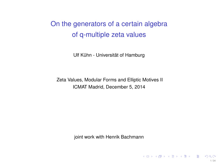 on the generators of a certain algebra of q multiple zeta