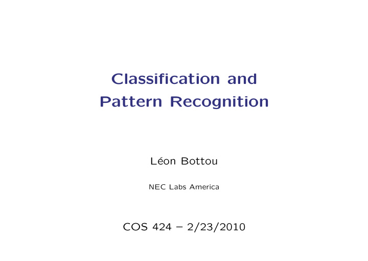 classification and pattern recognition