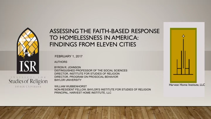 assessing the faith based response to homelessness in