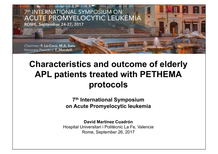 characteristics and outcome of elderly apl patients