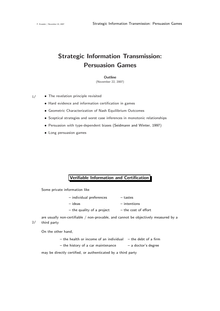 strategic information transmission persuasion games