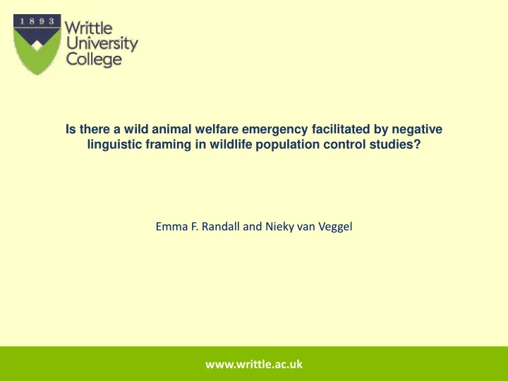 is there a wild animal welfare emergency facilitated by
