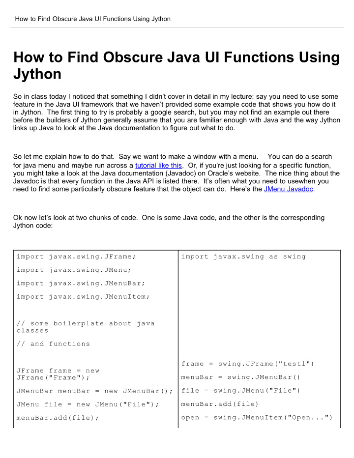 how to find obscure java ui functions using jython
