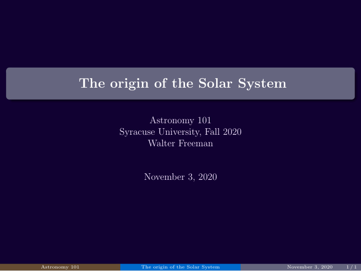 the origin of the solar system