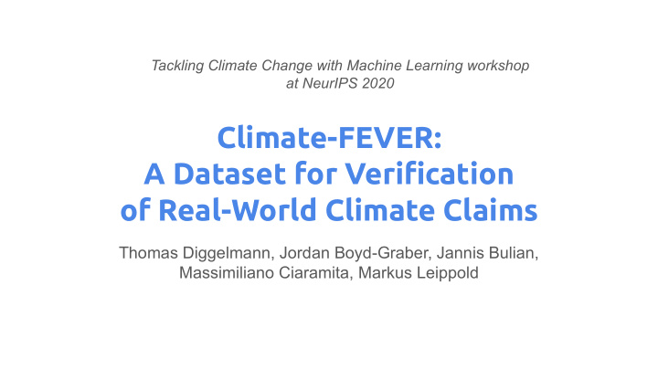 climate fever a dataset for verification of real world