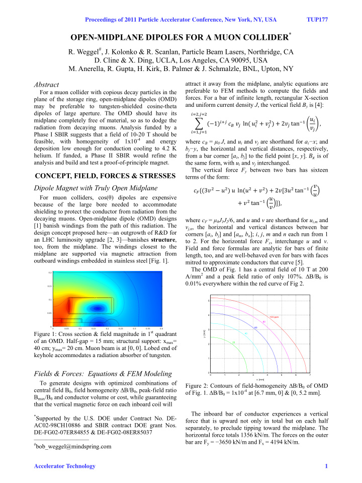 open midplane dipoles for a muon collider