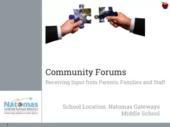Community Forums  Receiving Input from Parents, Families and Staff  School Location: Natomas