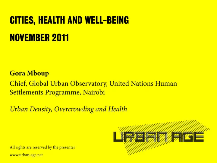 cities health and well being november 2011