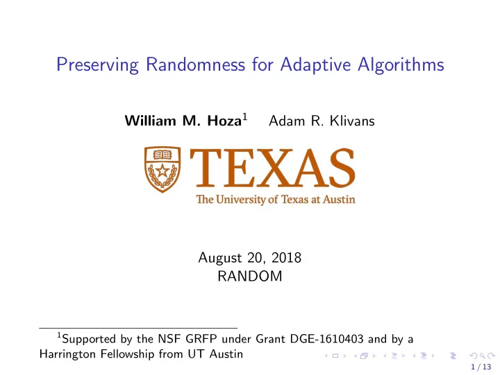preserving randomness for adaptive algorithms