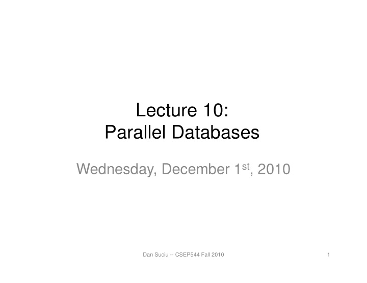 lecture 10 parallel databases