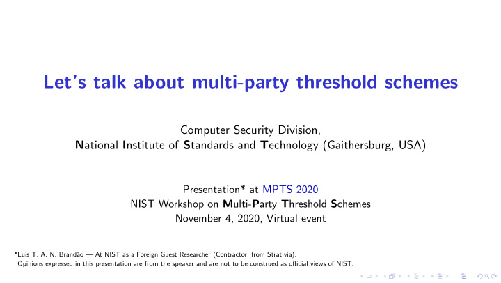 let s talk about multi party threshold schemes