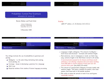 Probabilistic Context-Free Grammars  Informatics 2A: Lecture 18  Bonnie Webber and Frank Keller