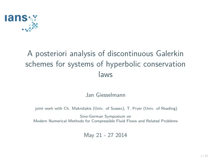 a posteriori analysis of discontinuous galerkin schemes
