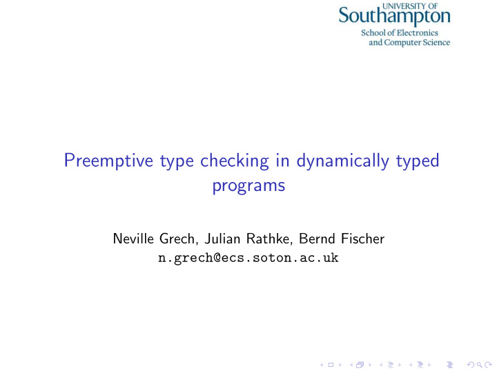 preemptive type checking in dynamically typed programs