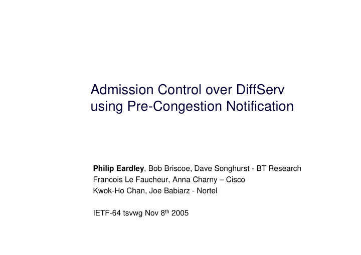 admission control over diffserv using pre congestion
