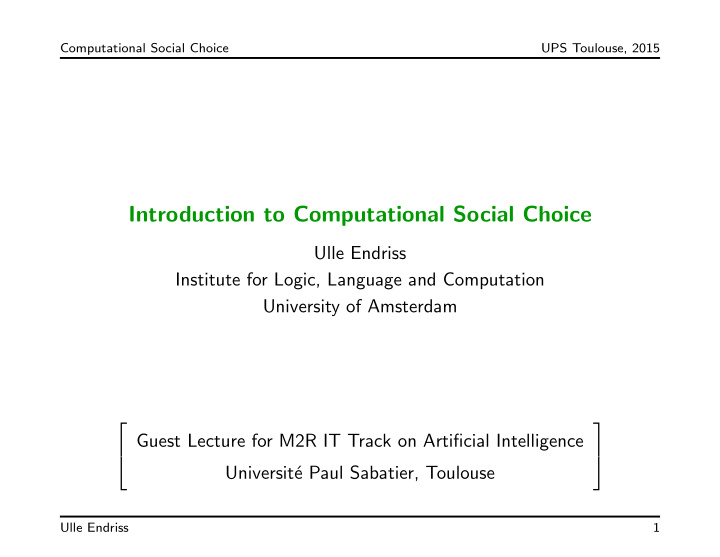 introduction to computational social choice