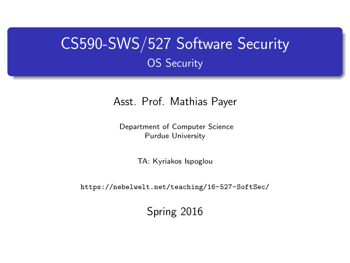cs590 sws 527 software security