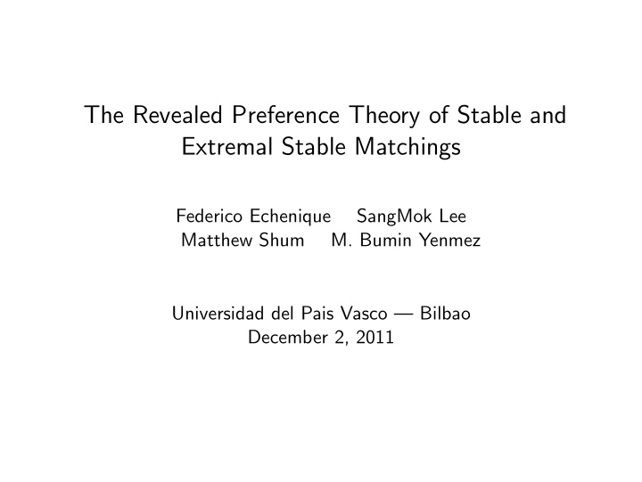 the revealed preference theory of stable and extremal