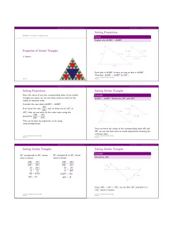 Solving Proportions  MPM2D: Principles of Mathematics  Recap Explain why  ABC   DEF .