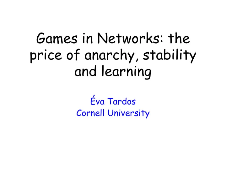 games in networks the price of anarchy stability and