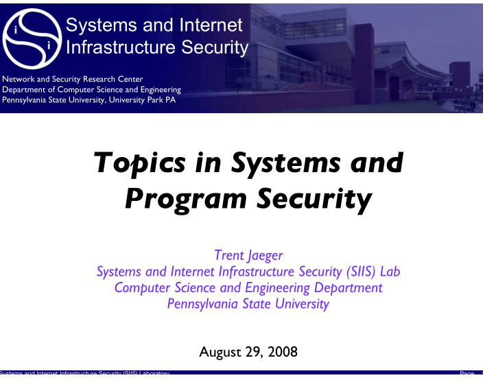 topics in systems and program security