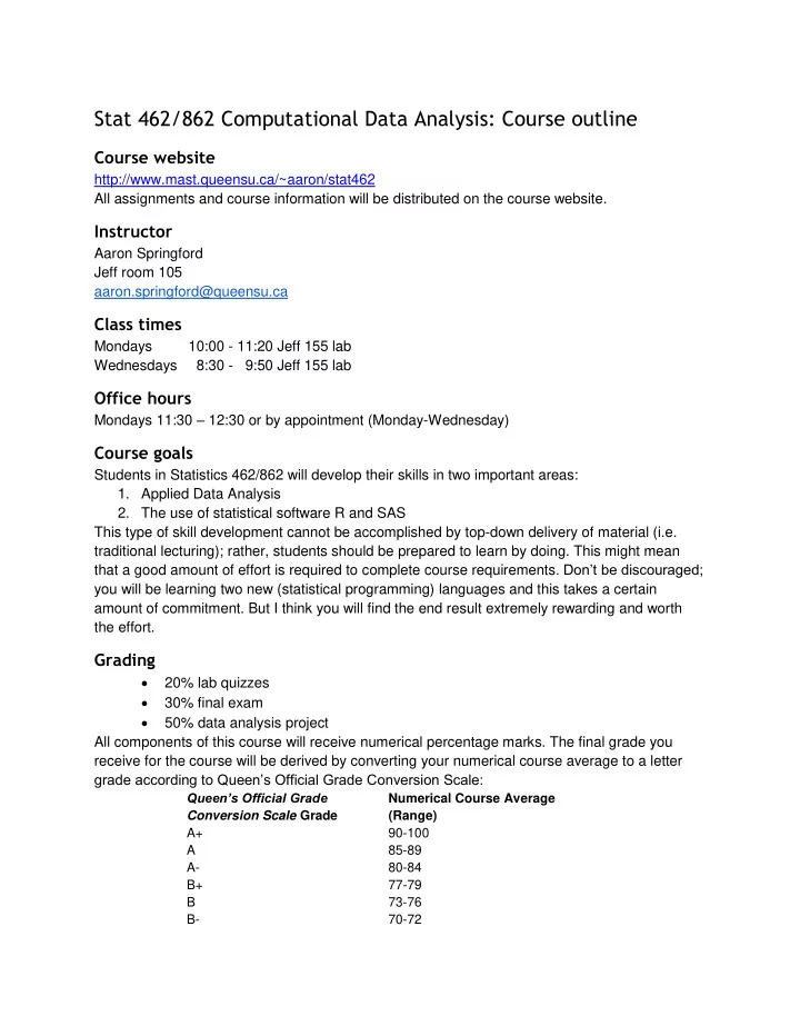 stat 462 862 computational data analysis course outline