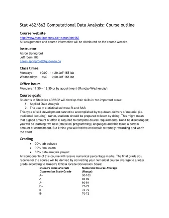 Stat 462/862 Computational Data Analysis: Course outline  Course website
