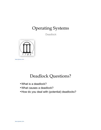 Operating Systems  Deadlock  Maria Hybinette, UGA  Maria Hybinette, UGA  Deadlock Questions?
