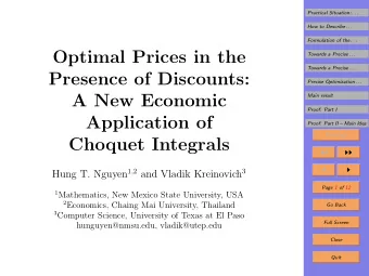 Optimal Prices in the  Towards a Precise . . .  Towards a Precise . . .  Presence of Discounts:
