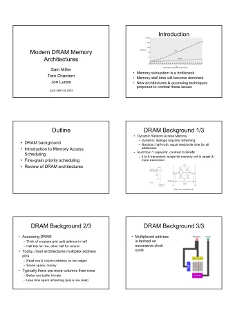 Introduction  Modern DRAM Memory  Architectures  Sam Miller   Memory subsystem is a bottleneck