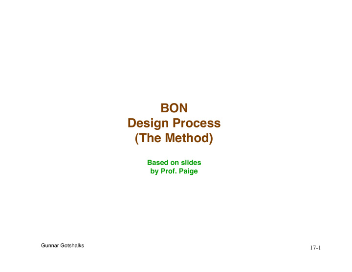 bon design process the method