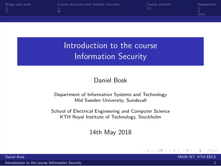 introduction to the course information security
