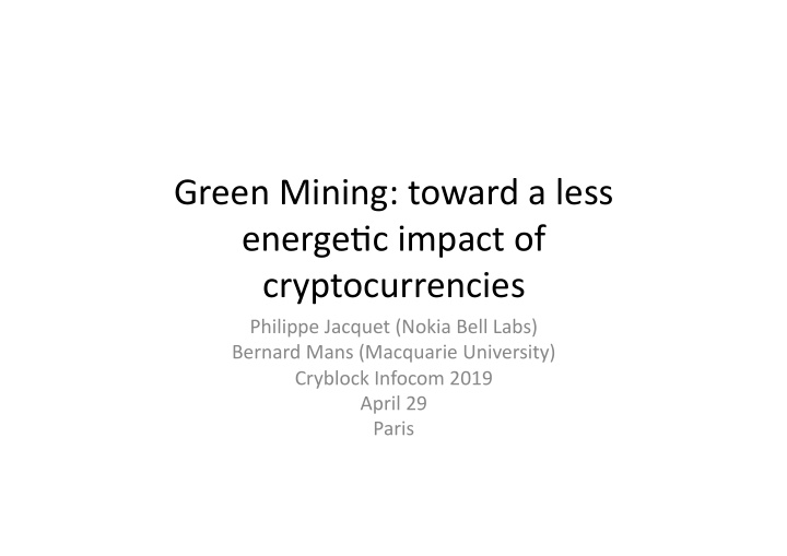 green mining toward a less energe1c impact of