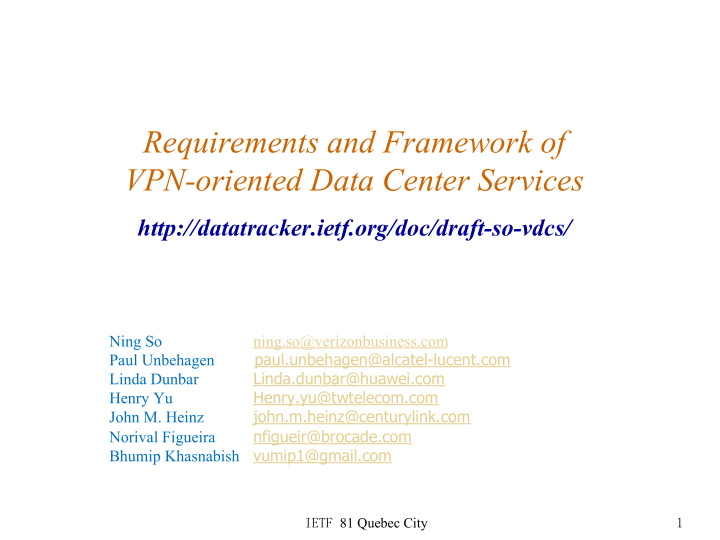 requirements and framework of vpn oriented data center