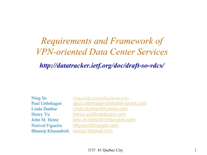 requirements and framework of vpn oriented data center