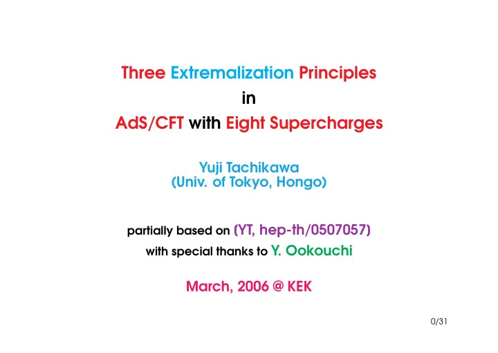 three extremalization principles in ads cft with eight