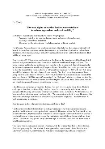 How can higher education institutions contribute  to enhancing student and staff mobility?