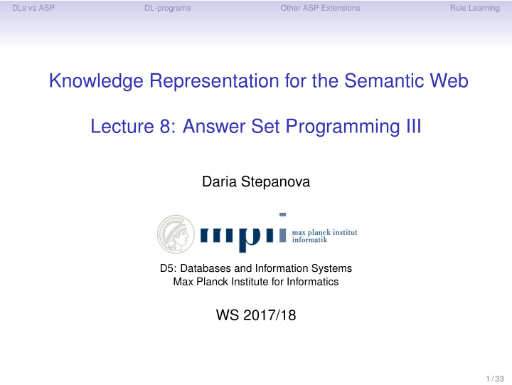 knowledge representation for the semantic web lecture 8