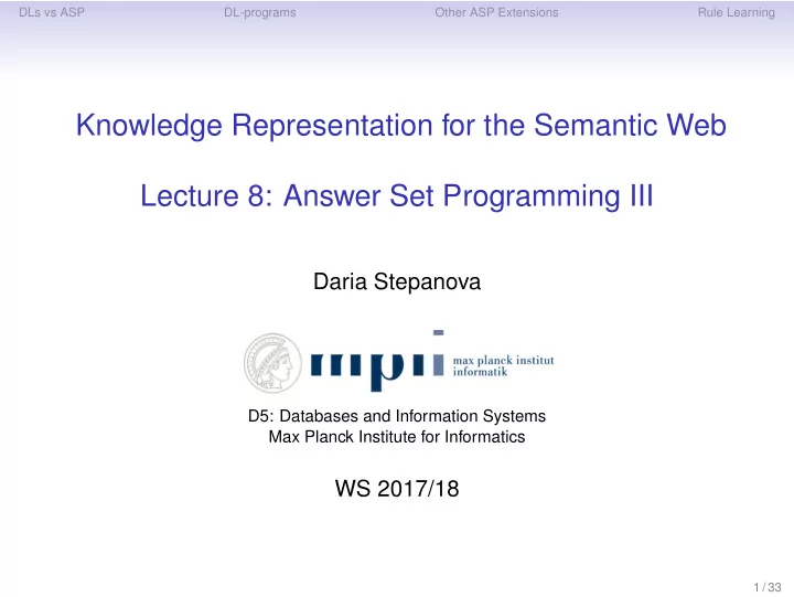 knowledge representation for the semantic web lecture 8