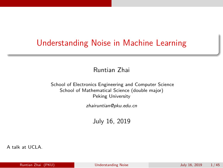 understanding noise in machine learning