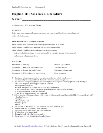 English III: Am erican Literature Nam e:_ _ _ _ _ _ _ _ _ _ _ _ _ _ _ _ _ _ _ _ _ _ _ _ _ _ _ _ _ _