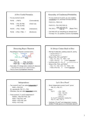 1  Generalized Independence  Two Dice  General definition of Independence:  Roll two 6-sided