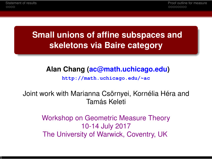 small unions of affine subspaces and skeletons via baire